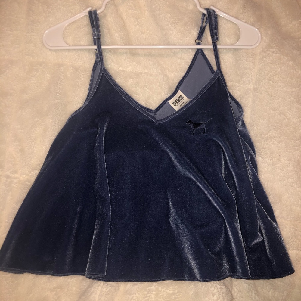 VS Pink Tank Top Blue Velvet Sparkly Size Medium